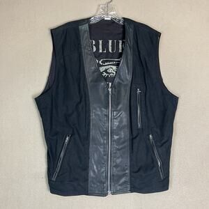 Blue System Vest Mens L Black Full Zip Graphic Print Zip Pockets Vintage
